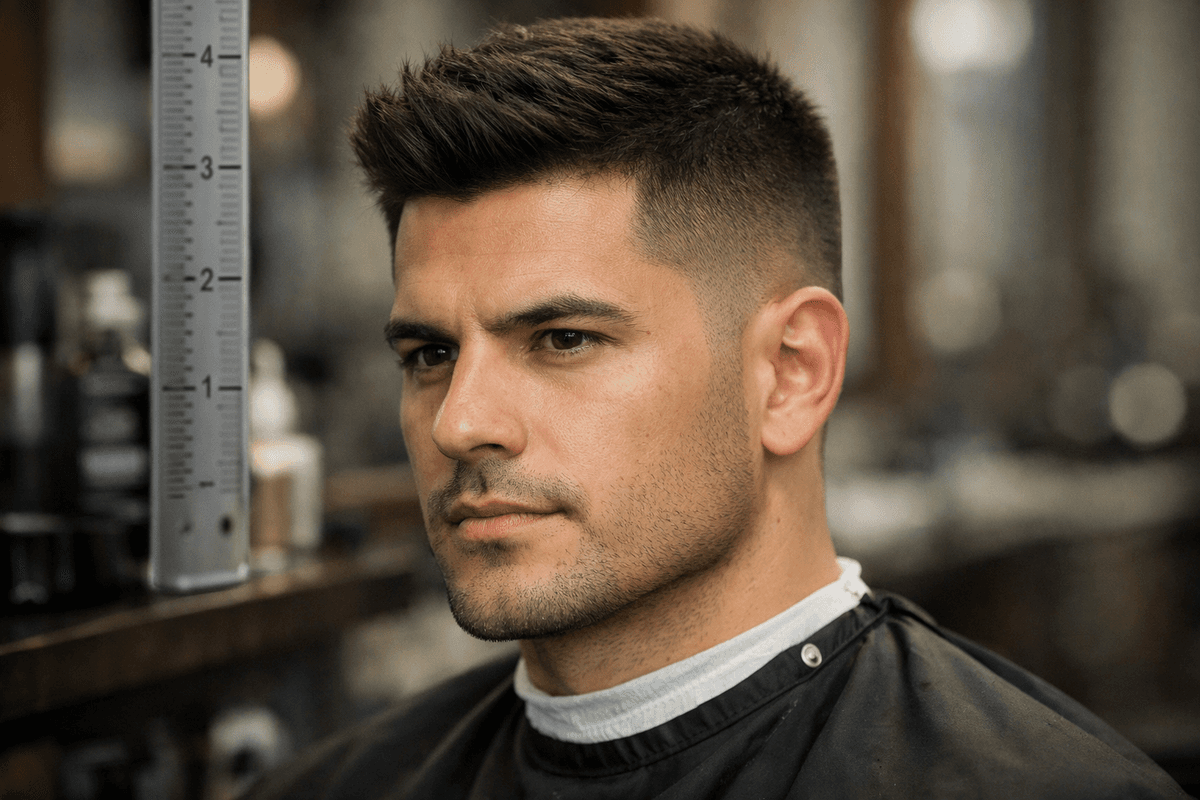 Comparação visual de comprimentos de cabelo masculino curto de 3mm a 25mm