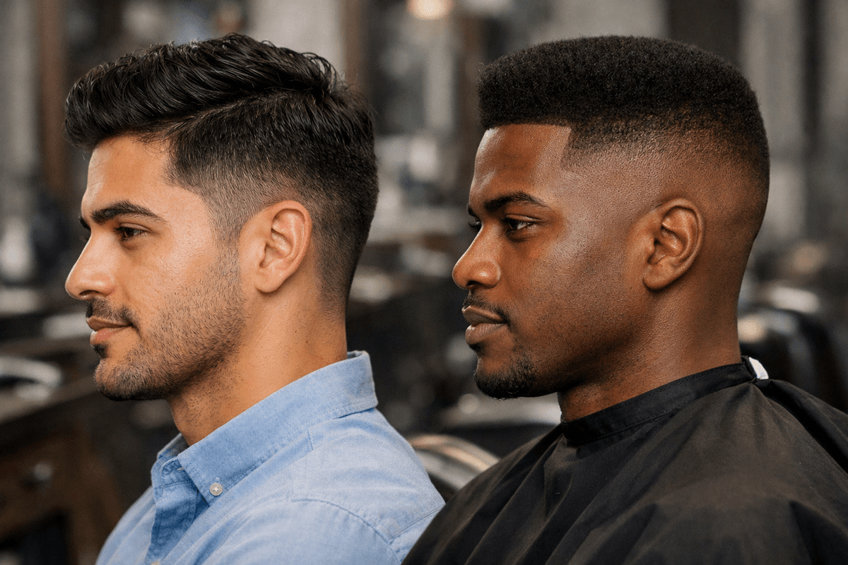 Comparação visual entre corte social e corte americano em homens adultos