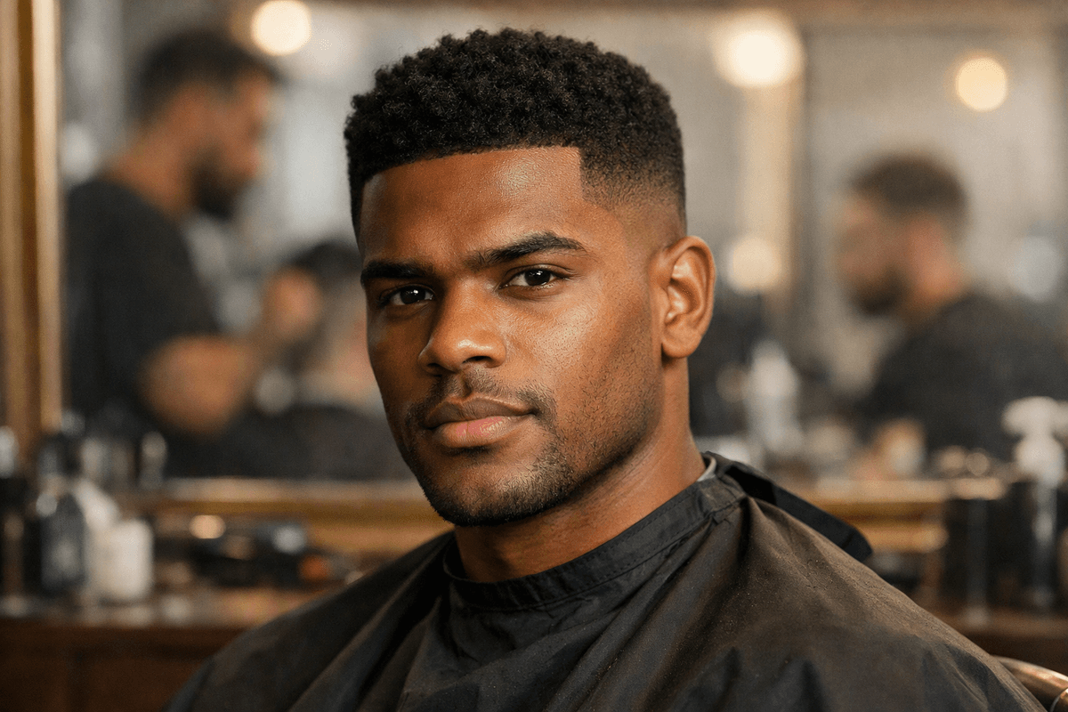Homem com corte social baixo mostrando laterais curtas e volume no topo
