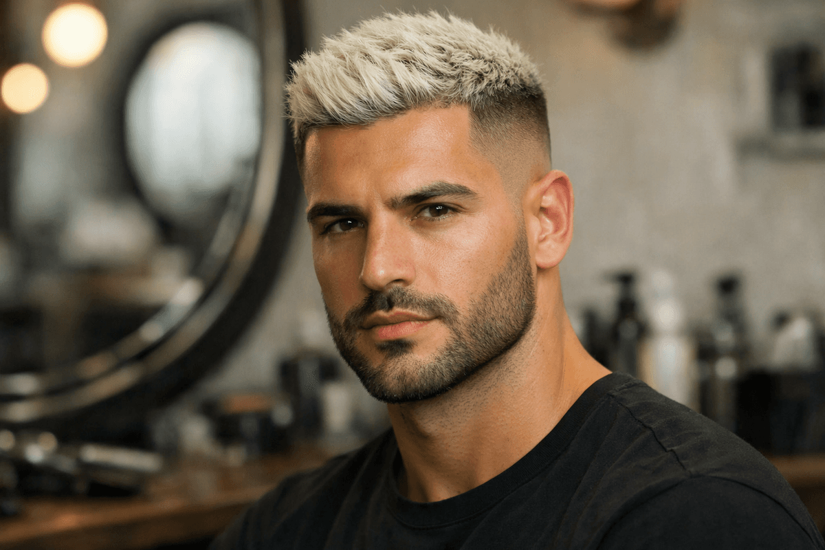 Degradê masculino com topo nevou mostrando transição de escuro para branco extremo