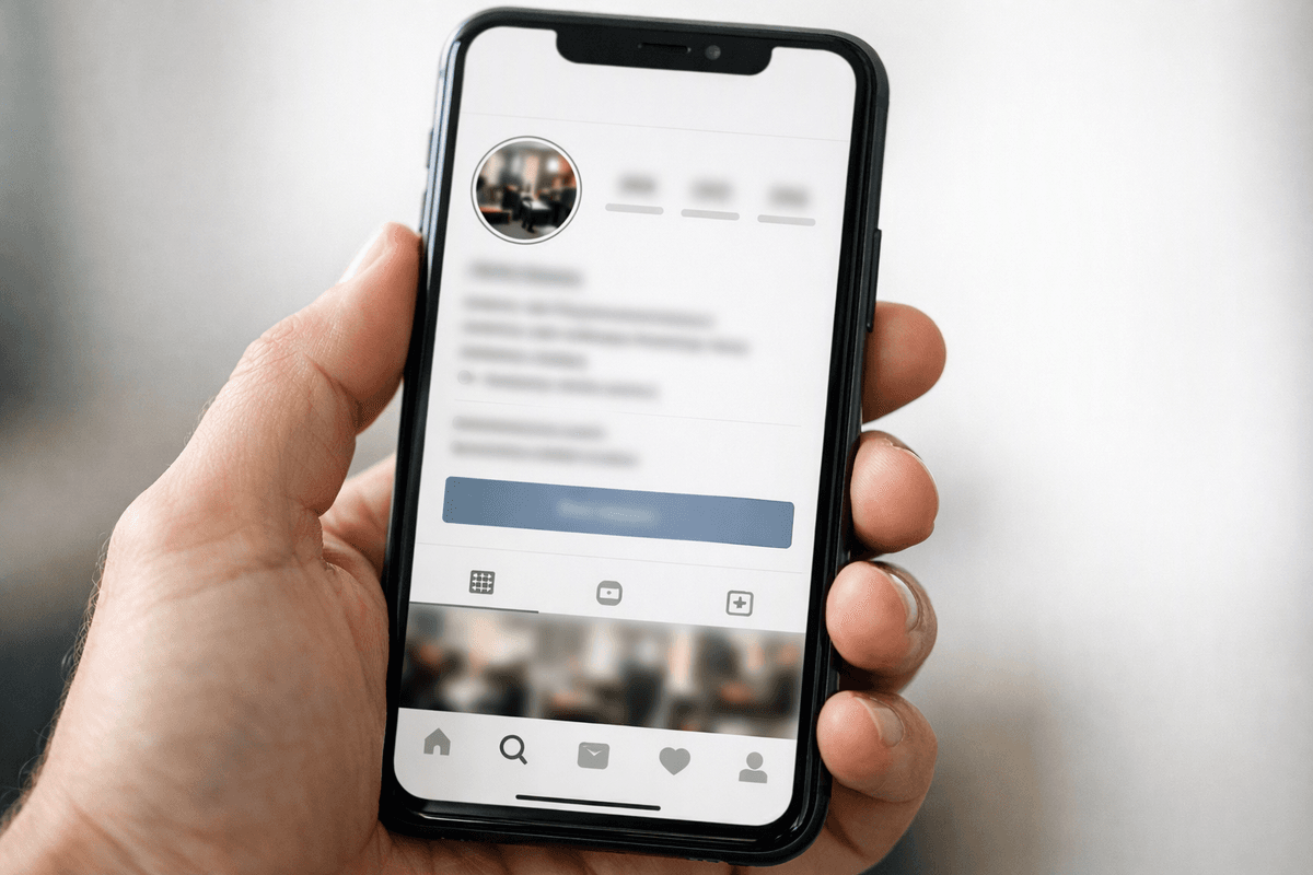 Tela de celular exibindo bio de barbearia no Instagram com emoji de navalha e link