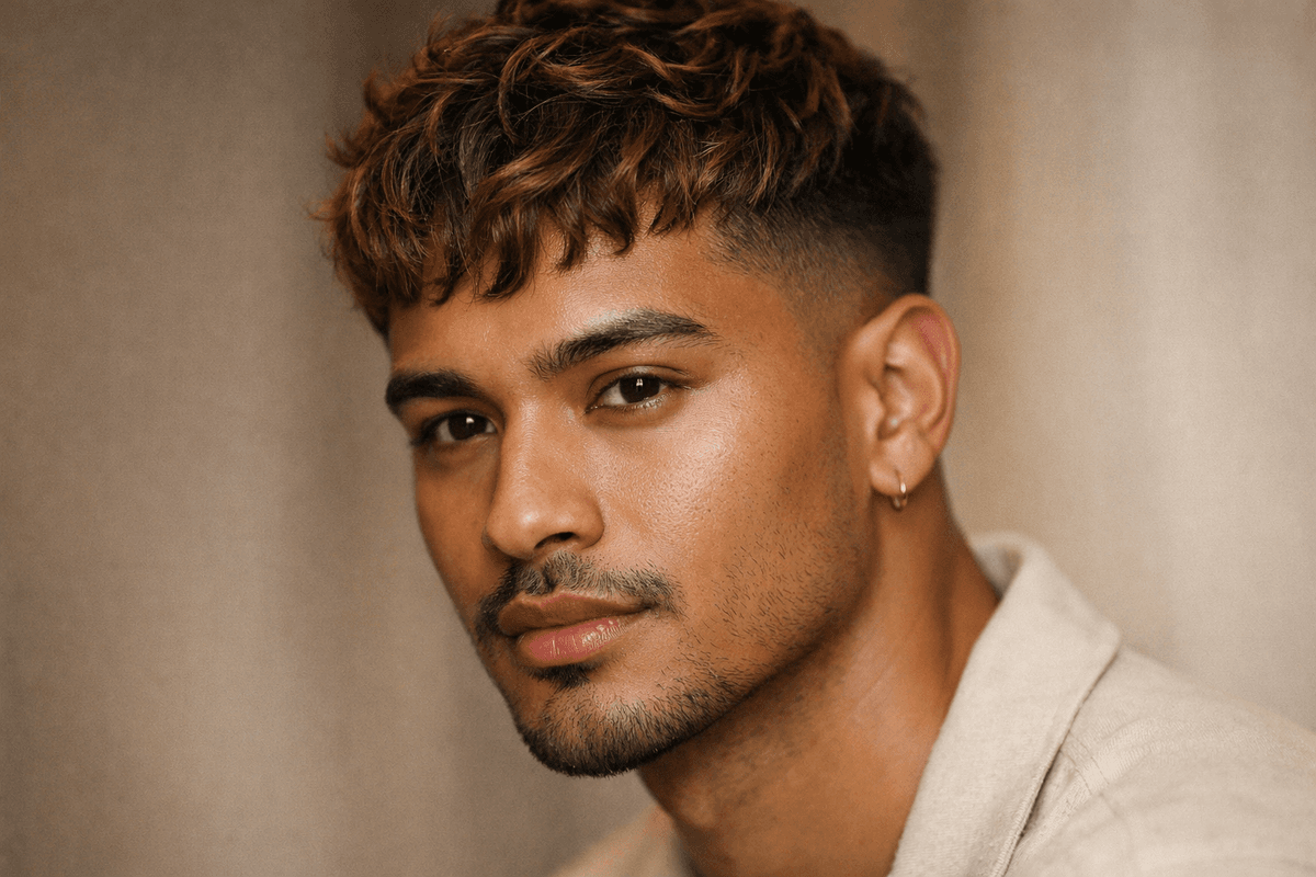 French crop em cabelo ondulado com movimento natural no topo