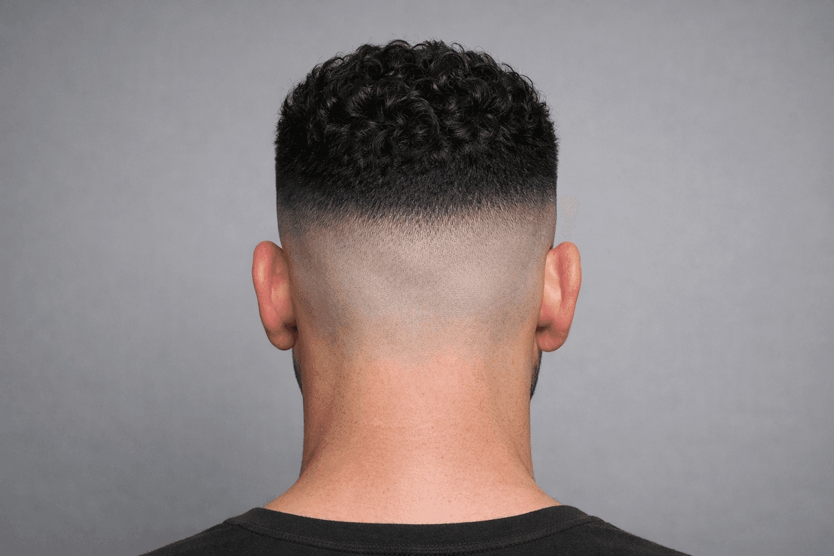 High fade visto de costas com transição próxima à coroa
