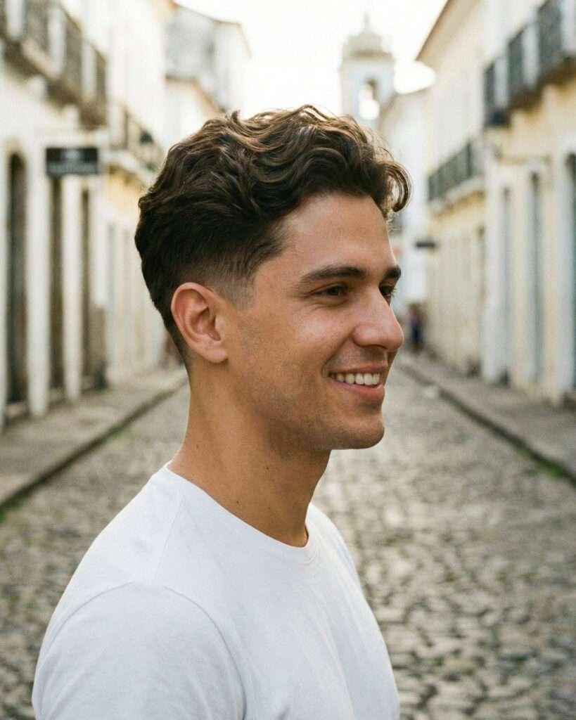Homem com tipo de cabelo cacheado e ondulado