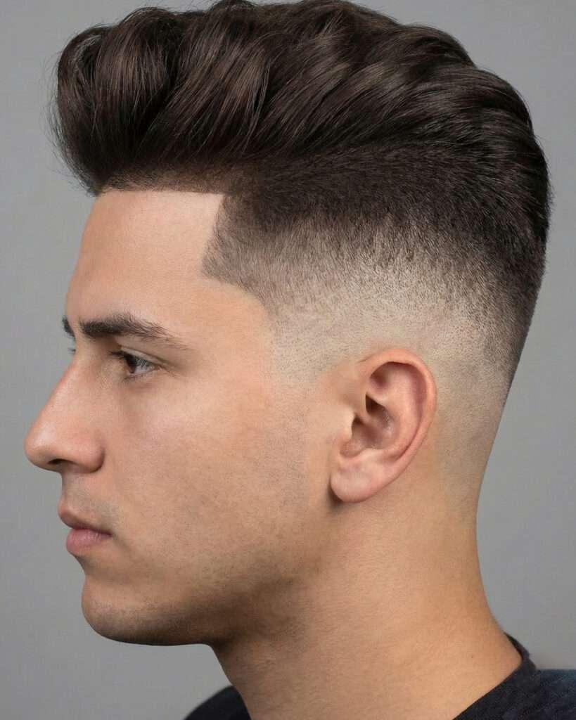 Homem com corte de cabelo degradê high fade