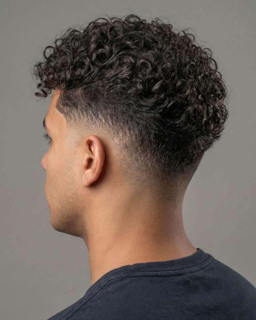 Homem com cachos naturais e corte de cabelo low fade