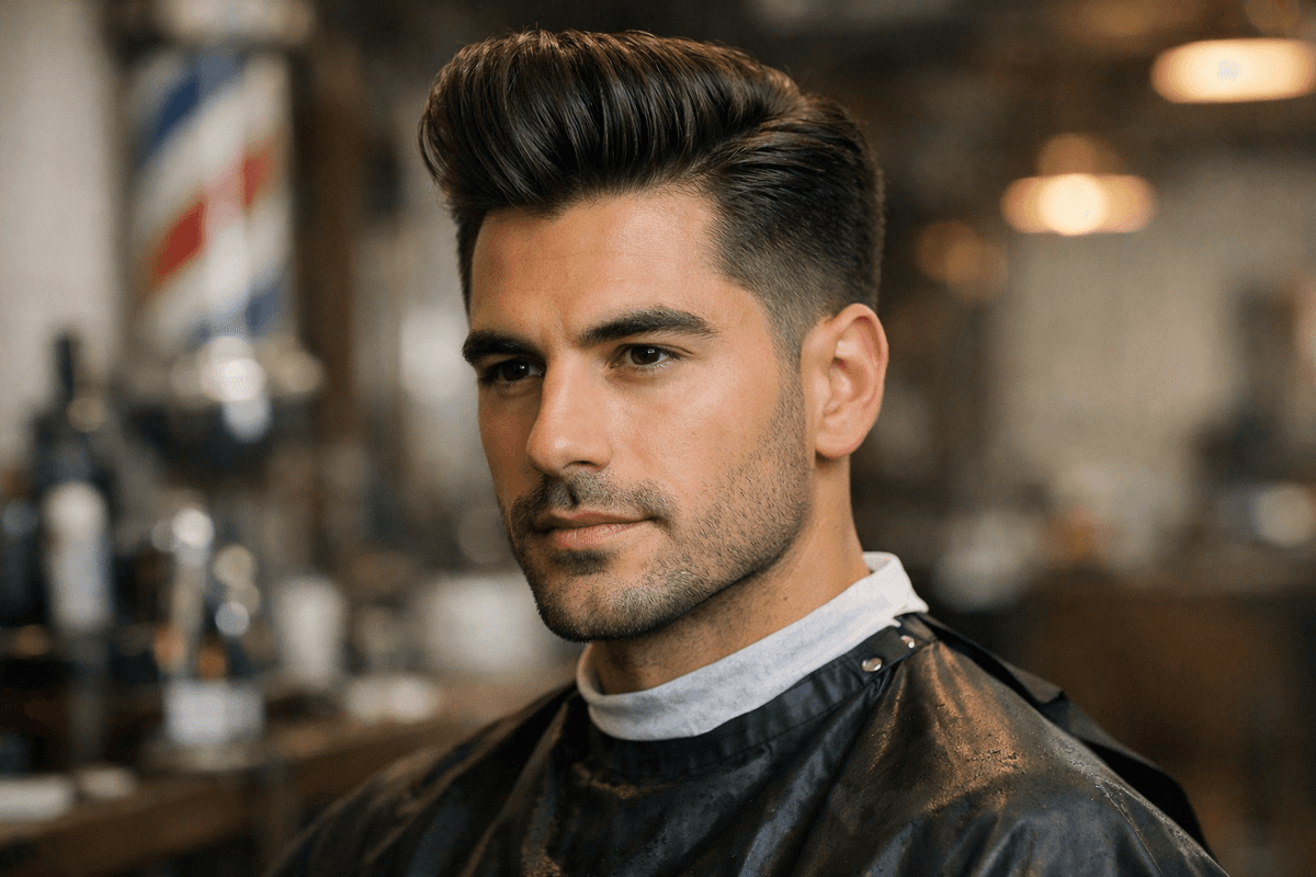 Homem brasileiro com cabelo liso quiff