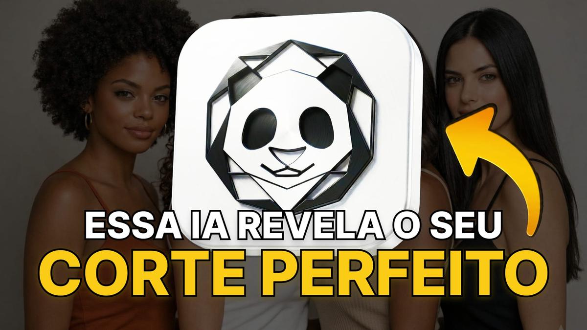 Ícone de panda sobre três mulheres. Texto: "Essa IA revela o seu corte perfeito". Destaque para ia para corte de cabelo.