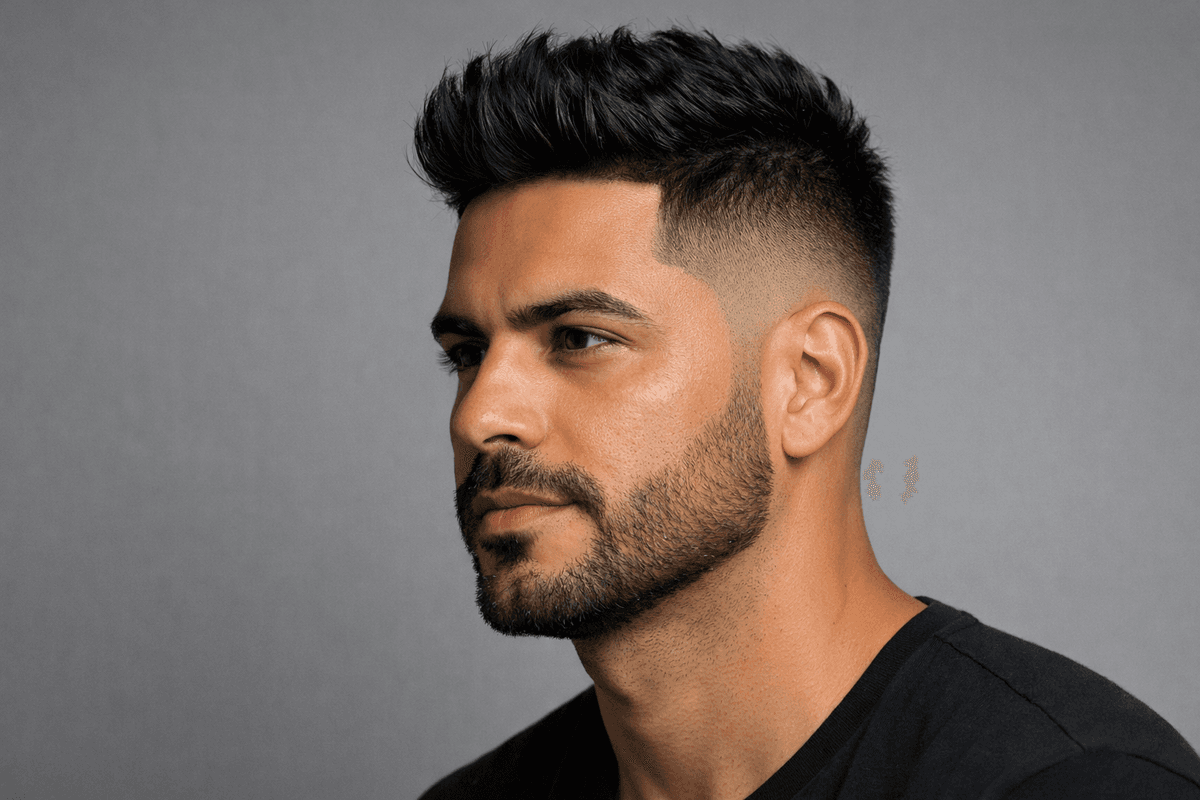 Jit fade com barba curta e contorno alinhado
