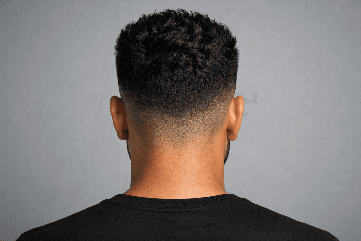 Nuca de jit fade com degradê baixo e topo cheio