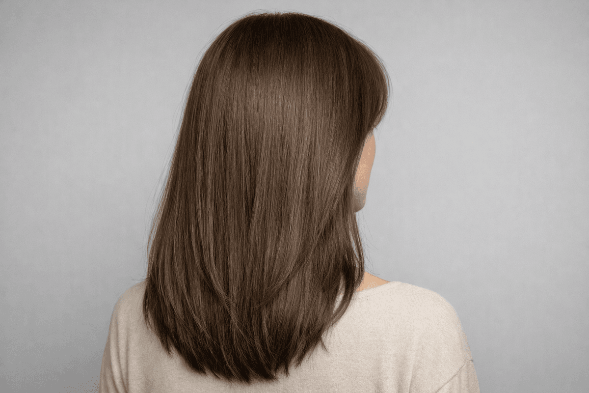 Cabelo castanho com reflexos finos que se misturam visualmente