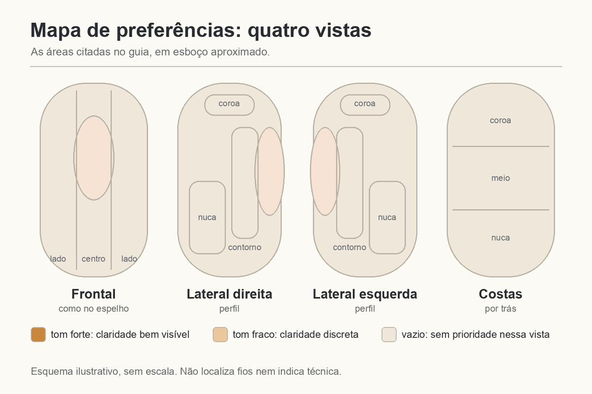 Esboço do mapa de preferências com vistas frontal, laterais e costas