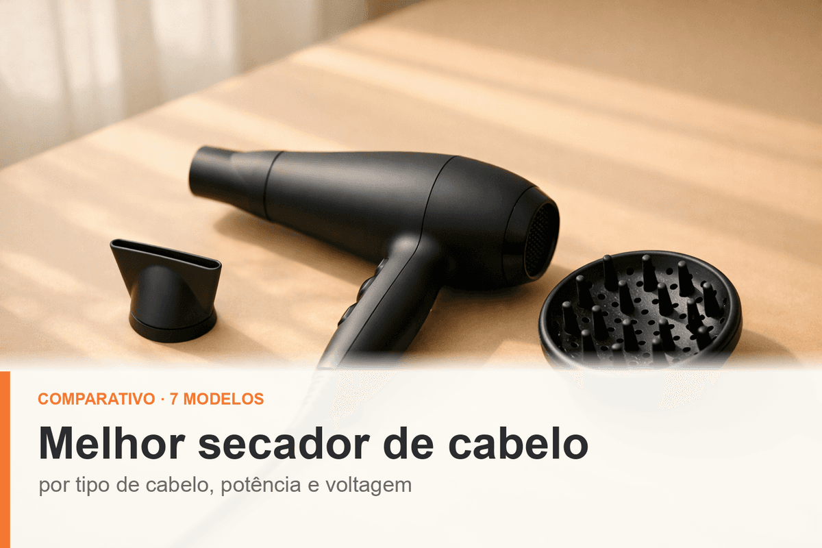 Secador de cabelo sem marca com bico e difusor, capa do comparativo de secadores