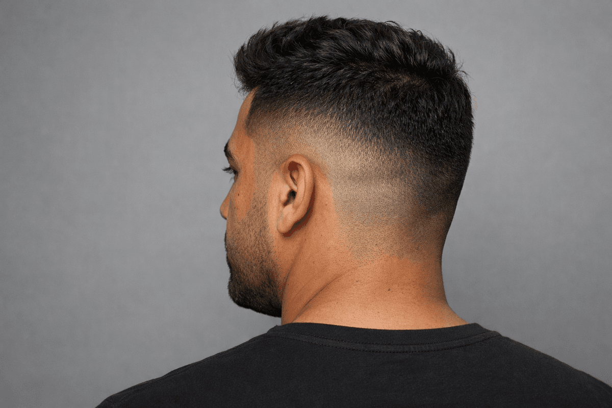 Mid fade em vista lateral e posterior