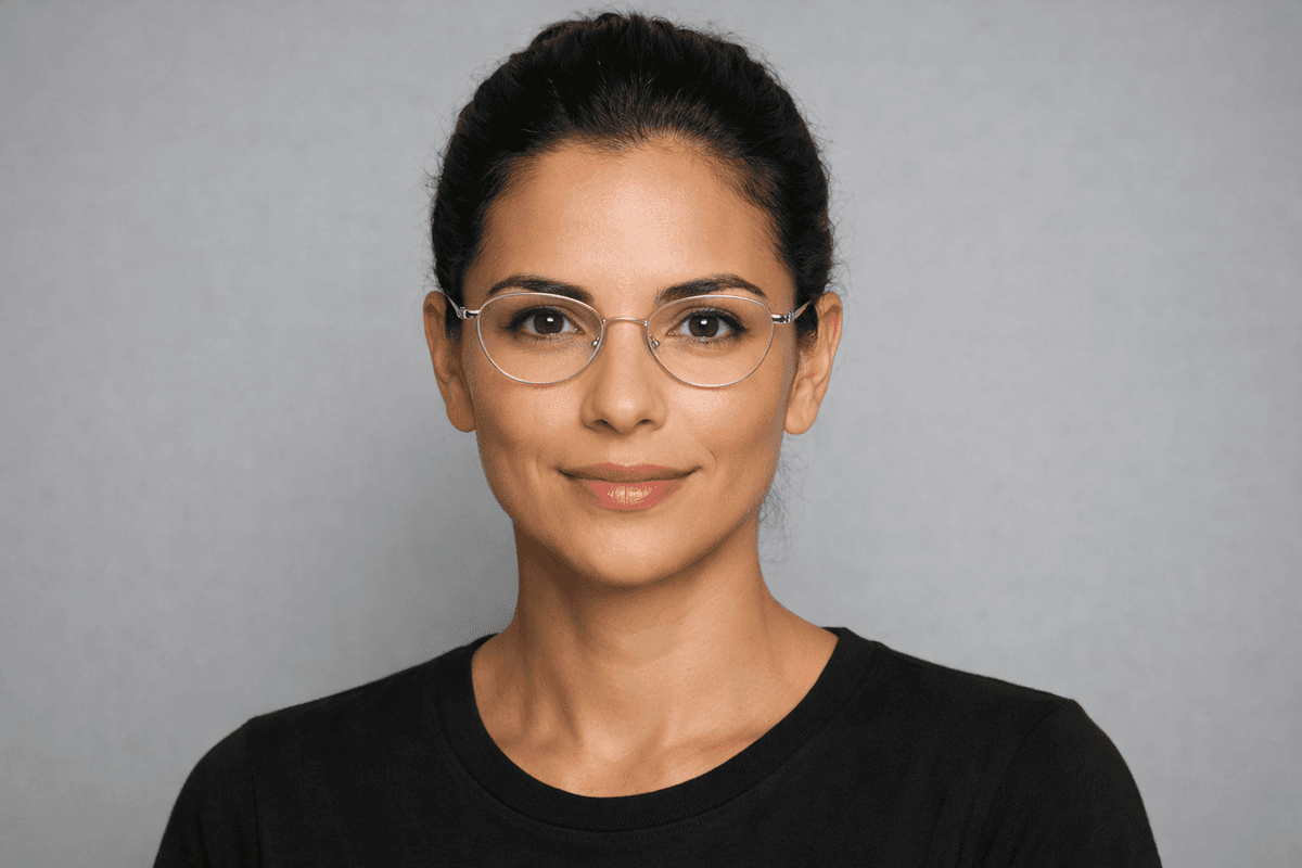 Mulher de rosto coração com óculos de armação oval leve