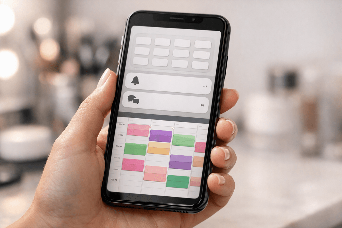 Tela de agendamento online de salão mostrando calendário com horários disponíveis e notificações automáticas