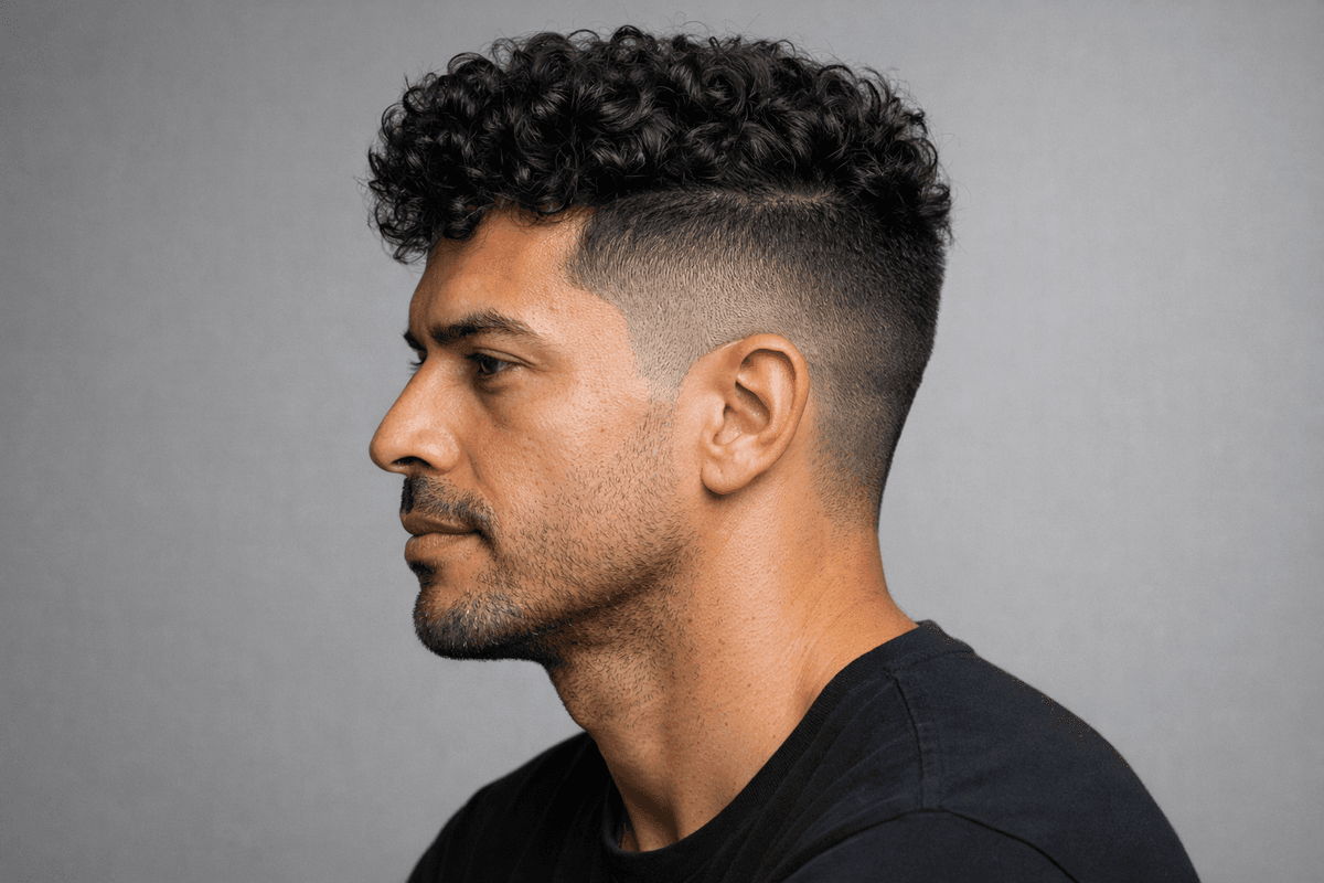 Undercut em cabelo cacheado com cachos no topo