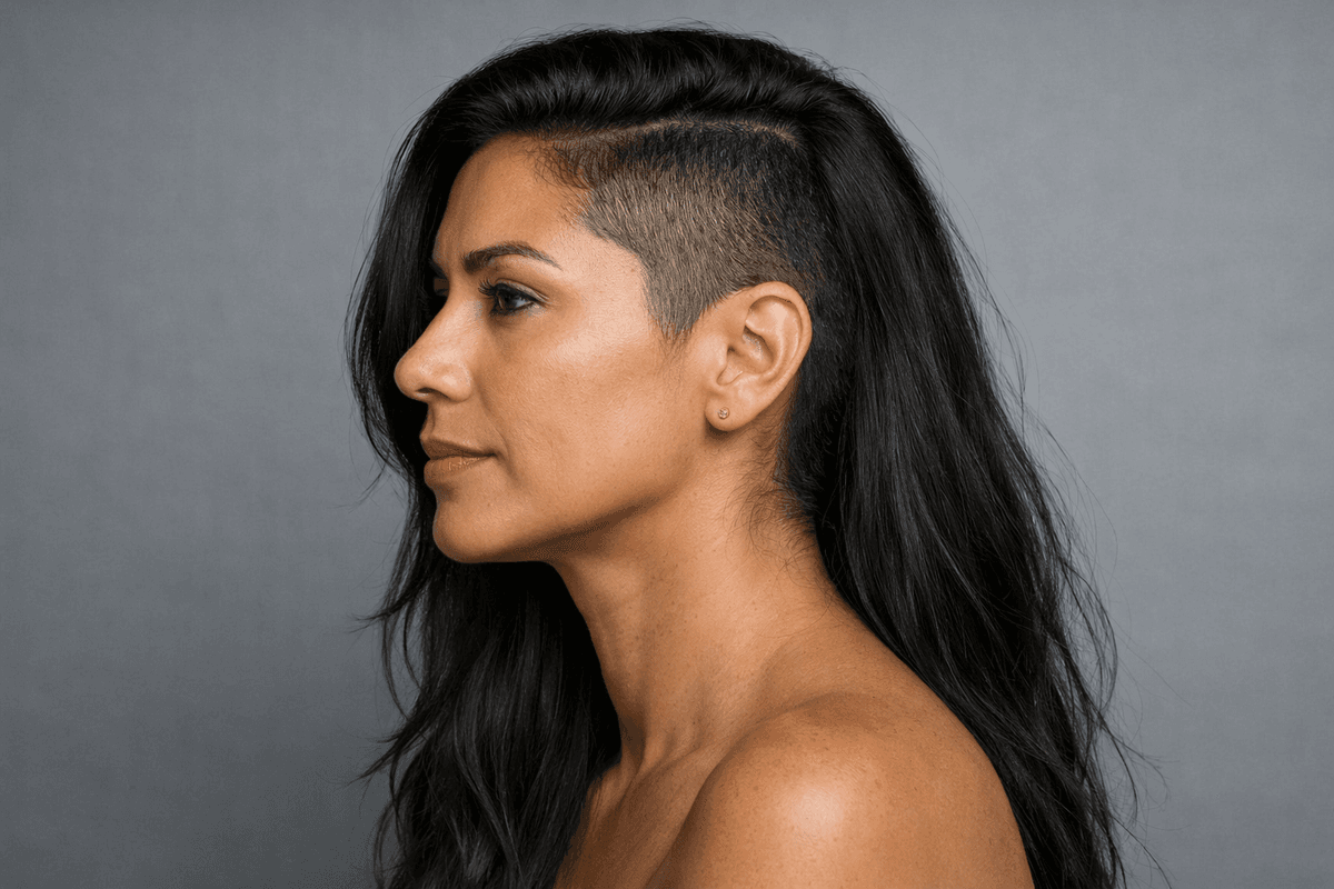 Undercut feminino com lateral raspada e cabelo longo