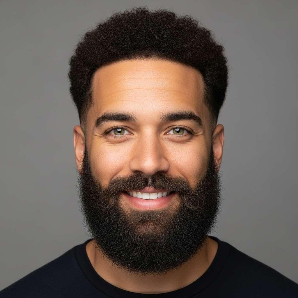 Homem com visagismo de barba, para formato de rosto coração