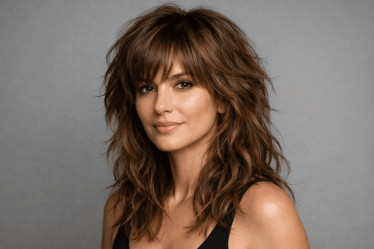Wolf cut em cabelo ondulado com camadas em movimento