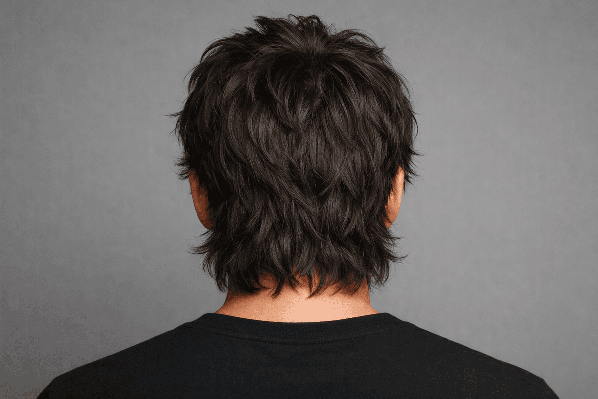 Nuca de wolf cut masculino com comprimento preservado